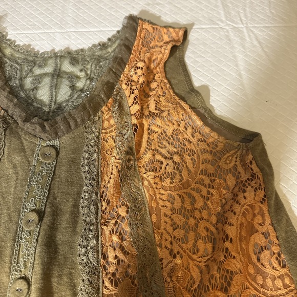 Pretty Angel Sz XL Sleeveless Top Taupe Lace Linen Boho Regency Victorian Lace - Picture 2 of 16